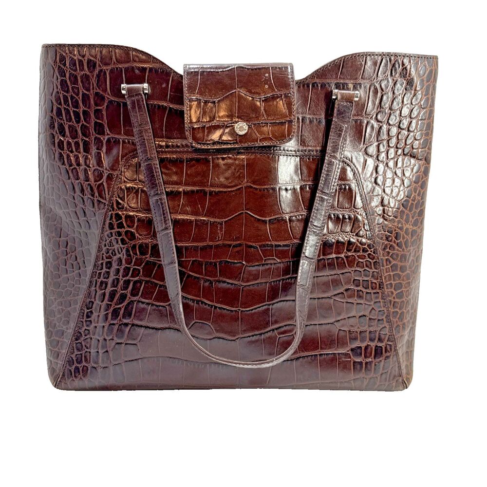 Monsac Original Leather Purse Women’s Brown Crocodile Style Attache